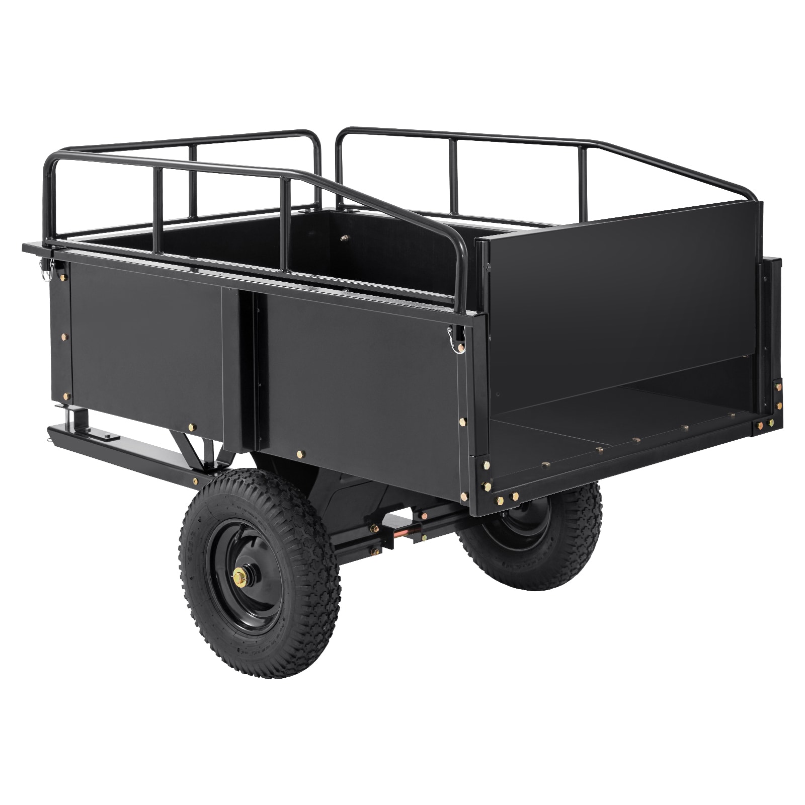 Heavy Duty ATV Trailer Steel Dump Cart, 750-Pound 15 Cubic Feet, Garden Utility Trailer With Removable Sides For Riding Lawn Mower Tractor_voghion.com